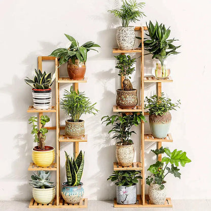 6/7 Pot Vertically Bamboo Flower Shelf Plant  Pots Display Corner Shelving