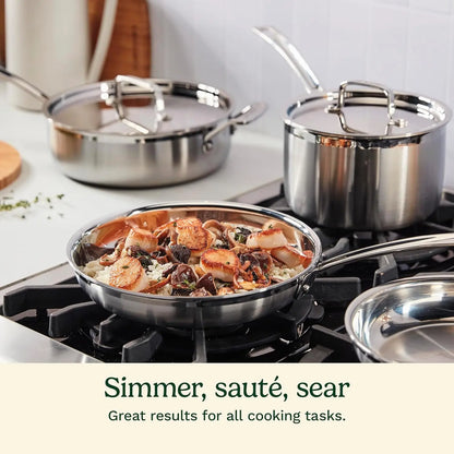 12-Piece  Triple Ply Stainless  Steel Pots and Pans Set, Compatible with Induction, Electric,