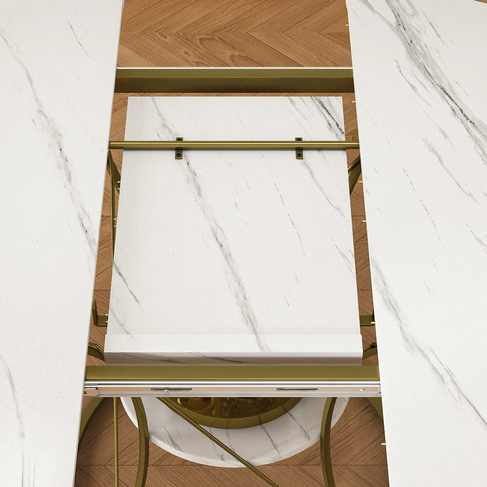 43 inch Round Extendable Dining Table for 4-6, Marble Veneer