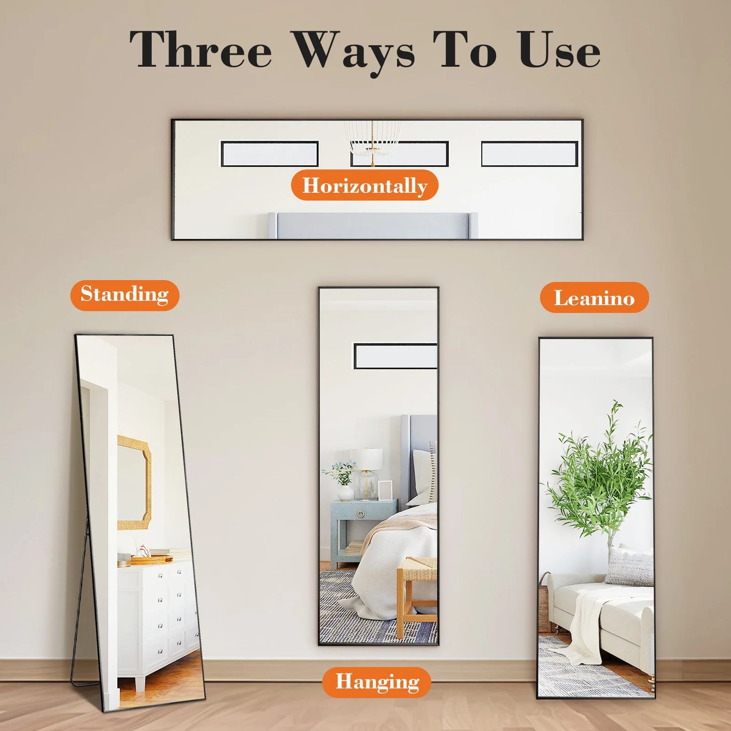 JHK 64"x21" Full  Wall Mirror Standing Hanging or Leaning Wall-Mounted Mirrors with Stand