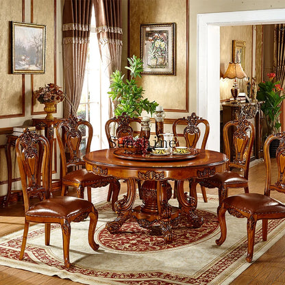 Dining table and chair combination solid wood marble round table with turntable