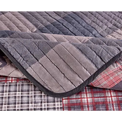 Log Cabin Lodge Quilted Reversible Plaid Bear Patchwork Bed Set -