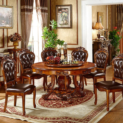Dining table and chair combination solid wood marble round table with turntable
