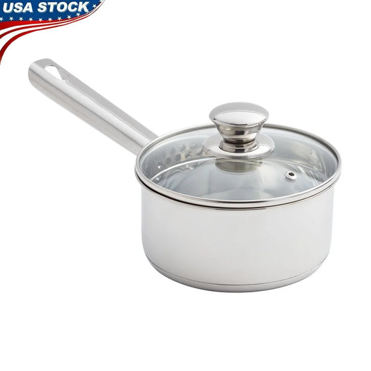 Oven Safe Stainless Steel Saucepan with Straining Lid 1qt Dishwasher