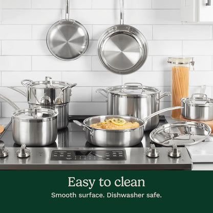 12-Piece  Triple Ply Stainless  Steel Pots and Pans Set, Compatible with Induction, Electric,