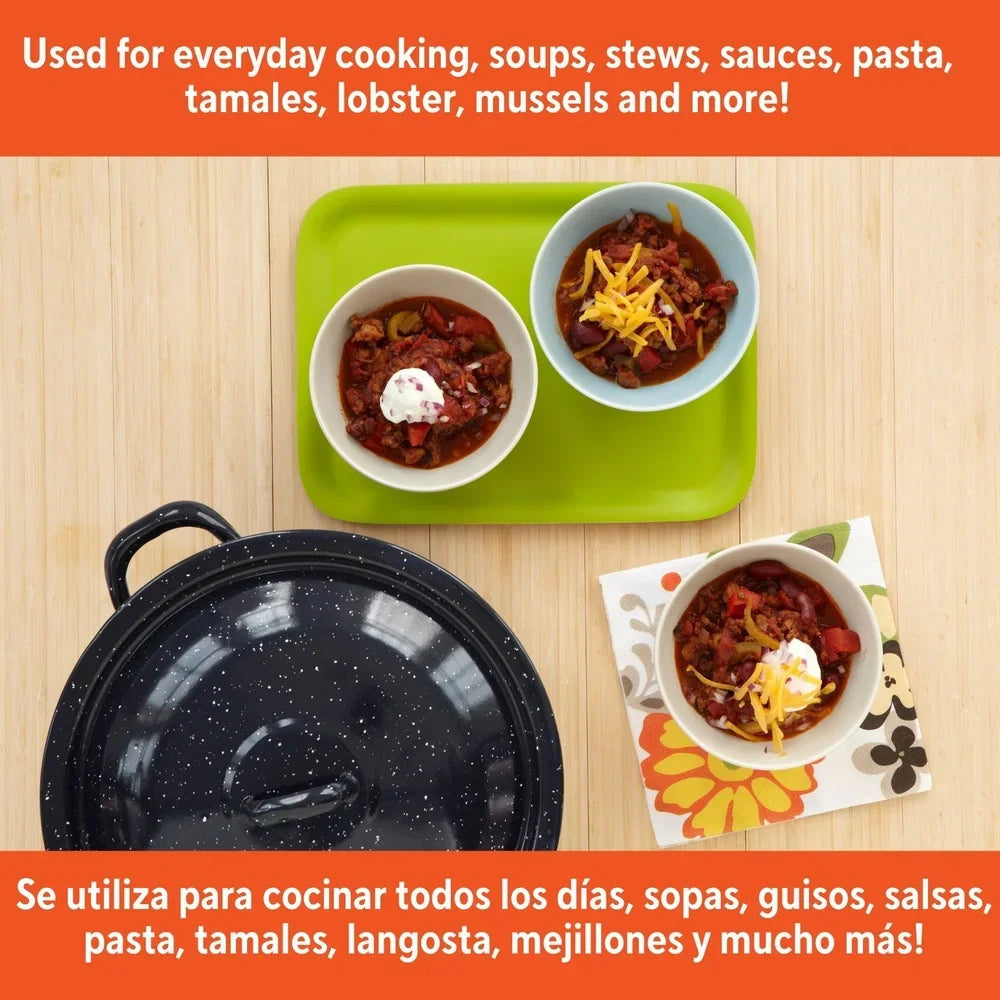 Steel Enamel Stock Pot Double Handles Heat Efficient