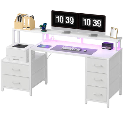 JHK 67In Desk with 5 Storage Drawers LED Lights Power Outlets