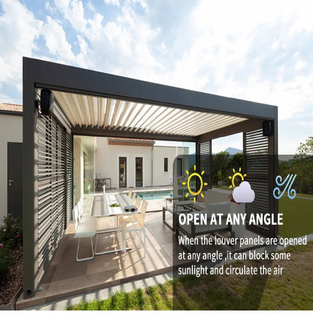 All-Weather Aluminum Pergola – Adjustable Electric Louvers