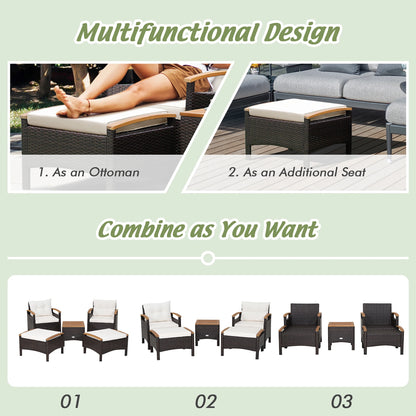 5PCS Patio  Set 2 Chairs Ottoman Cushioned Table W/Wood Top