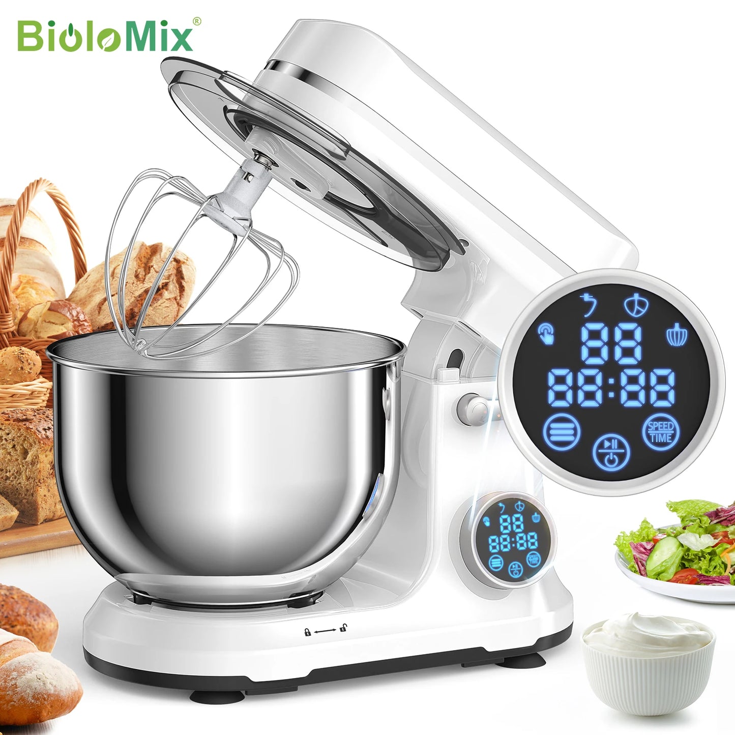 BioloMix Kitchen Stand Mixer,  Dough Hook, Whisk