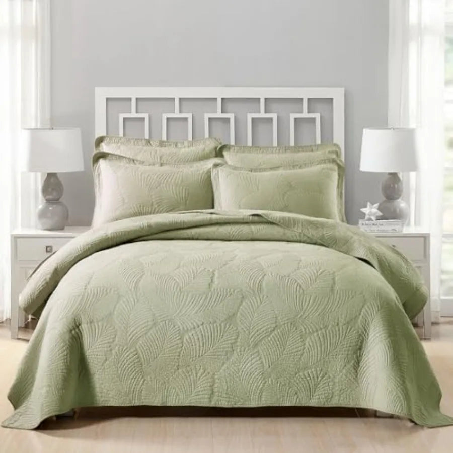 Tropical Palm Tree King Size Quilt Set  Quilted Bedding Lightweight