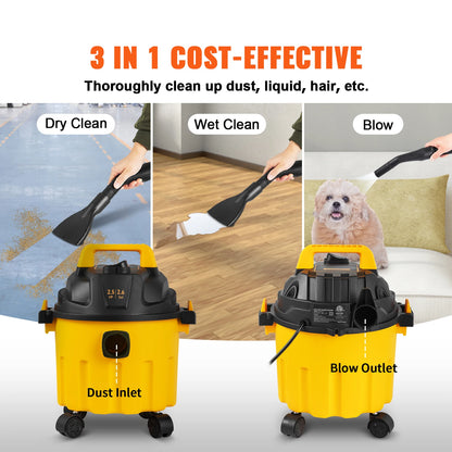 Wet Dry Vac 2.6 Gallon in 1Portable Shop Vacuum Attachment Storage