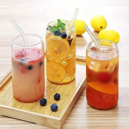 6pcs 18.6oz  Drinking Glasses with Bamboo Lid and Glass Straw