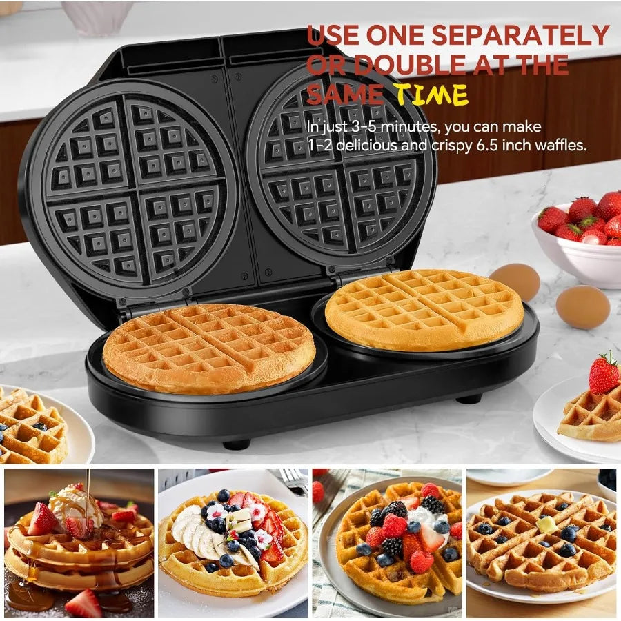 Non stick Double Waffle 2Temp Knobs Indicator Lights Easy-Clean