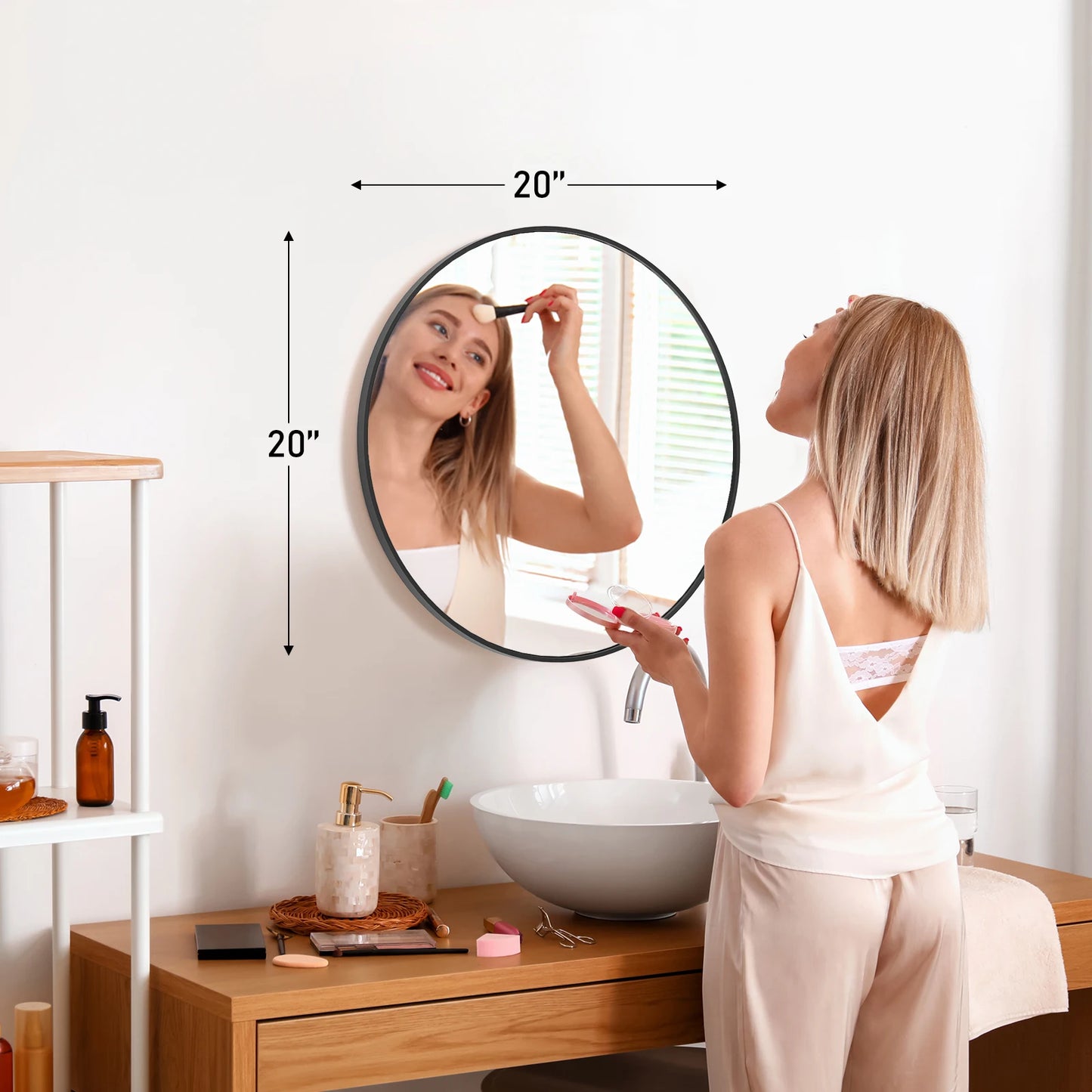 JHK 30 Inch Large Gold Round Vanity Framed Mirror Tempered Glass Bedroom Living Room