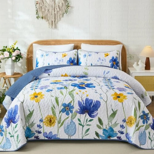 Quilt Set King Size Soft Lightweight Reversible Spring Bedding Coverlet