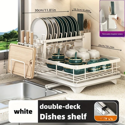 2-Layer Elevated Capacity Drain Rack Rust-Proof Dish Organizer