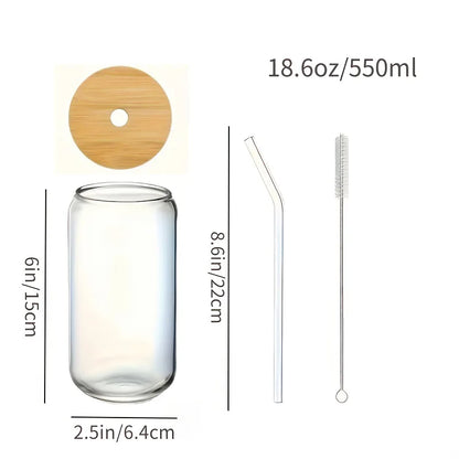 4Pcs 18.6Oz   Drinking Glasses  Bamboo Lids and Glass Straws,