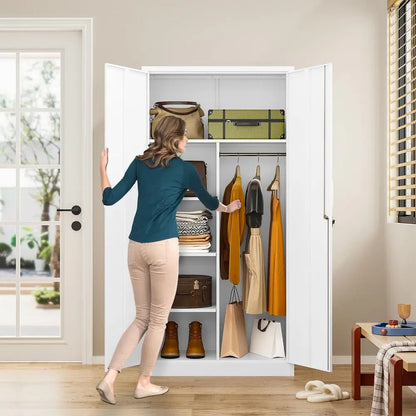 Deep Metal Storage Cabinet with Hanging Rod Lock,72 Tall Wardrobe Cabinets