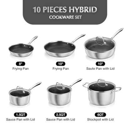 Triply Stainless Steel Cookware Set 10PCS Nonstick