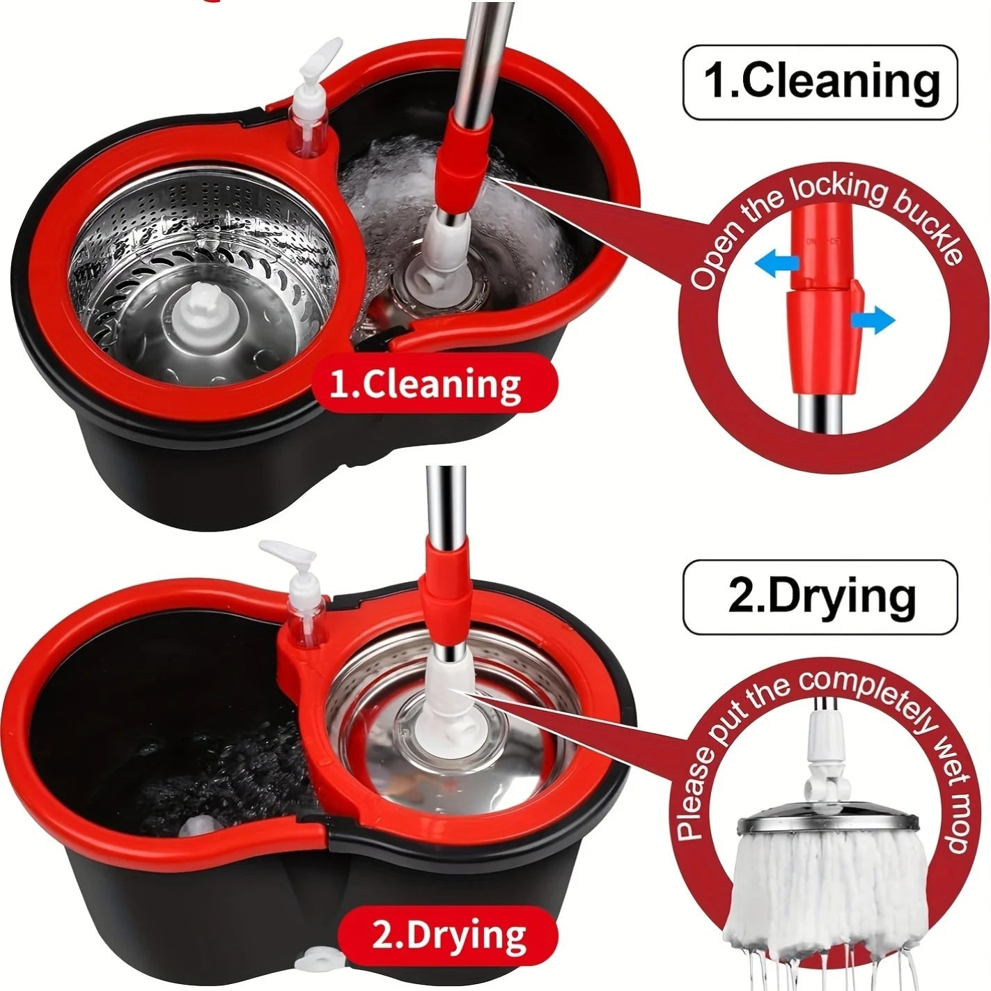Spin Mop & Bucket System – Adjustable Handle & 3 Mop Heads