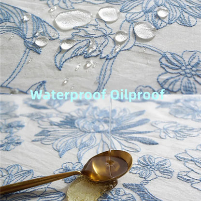 Cotton Table Cloth Waterproof Oilproof  Blue and White Porcelain Embroidery Table Cover