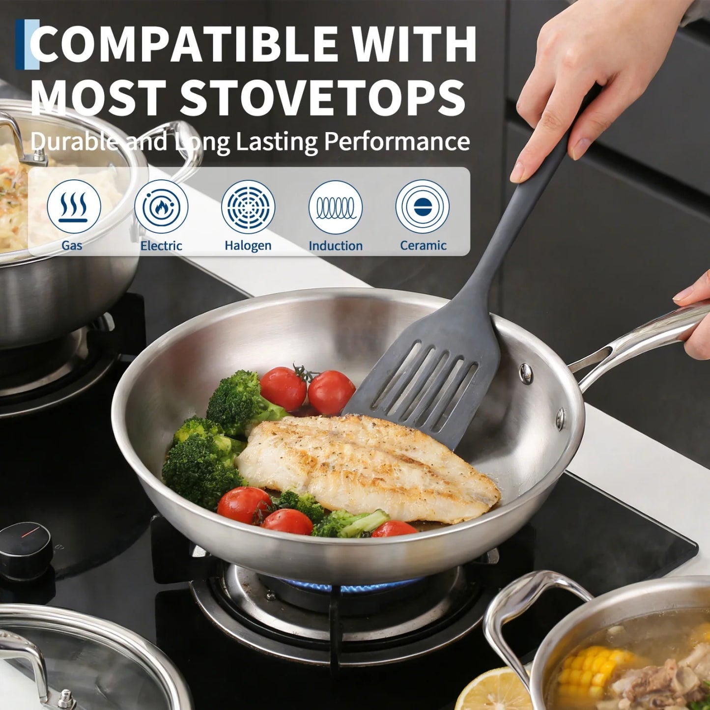 Stainless Steel 11-Piece Cookware Set with Lids, Frying Pans, Saute Pan & Stock Pot