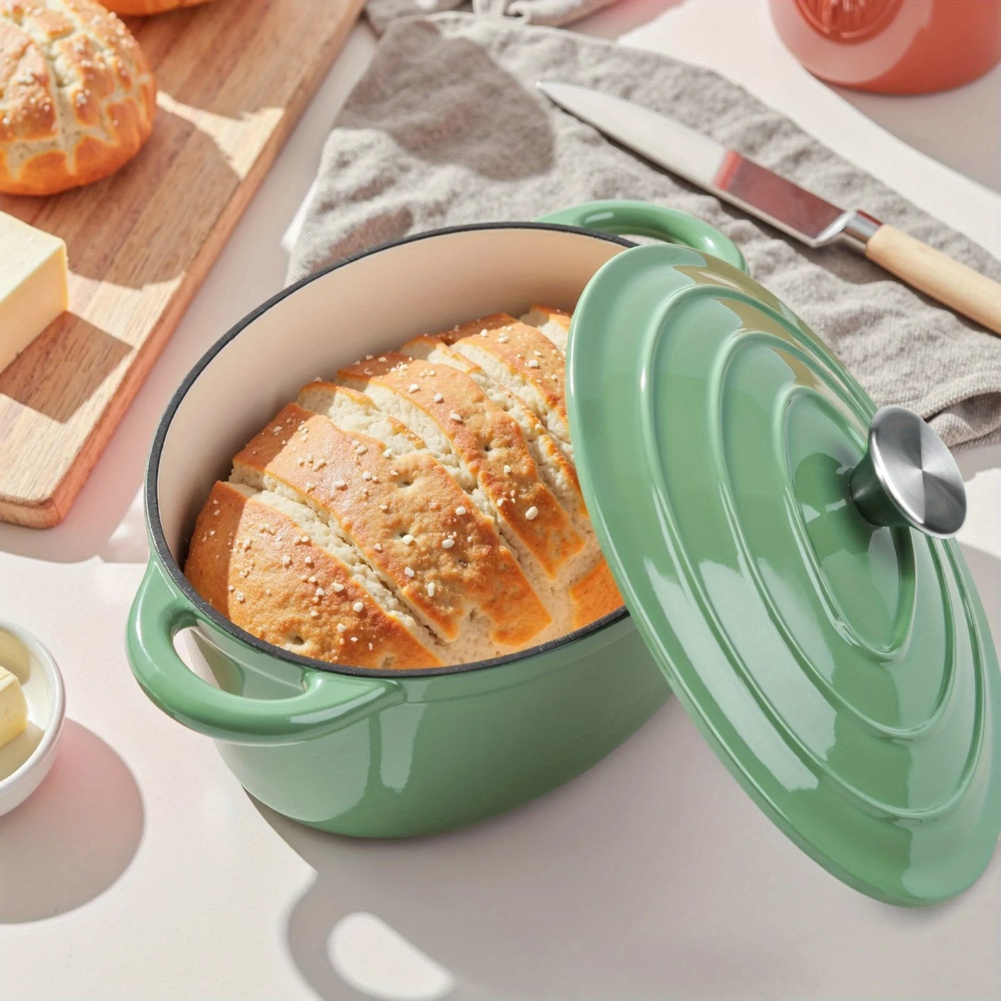 us4.5QT  Dutch Oven , Cast Iron Dutch Oven With Dual Handles , Cooking, Non-stick Enamel Coated Cookwared