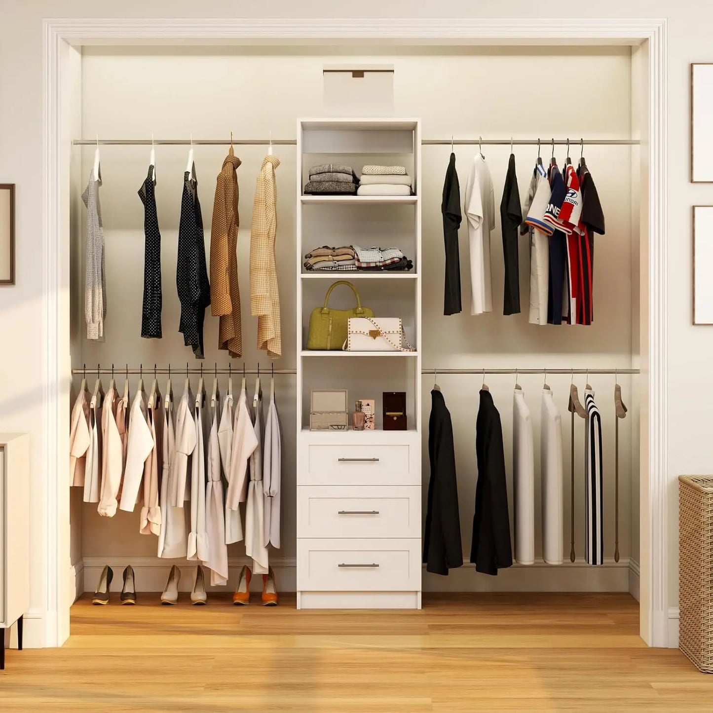 6-15FT Wooden Closet Organizer 8 Rods  White 2 Sets, Customized