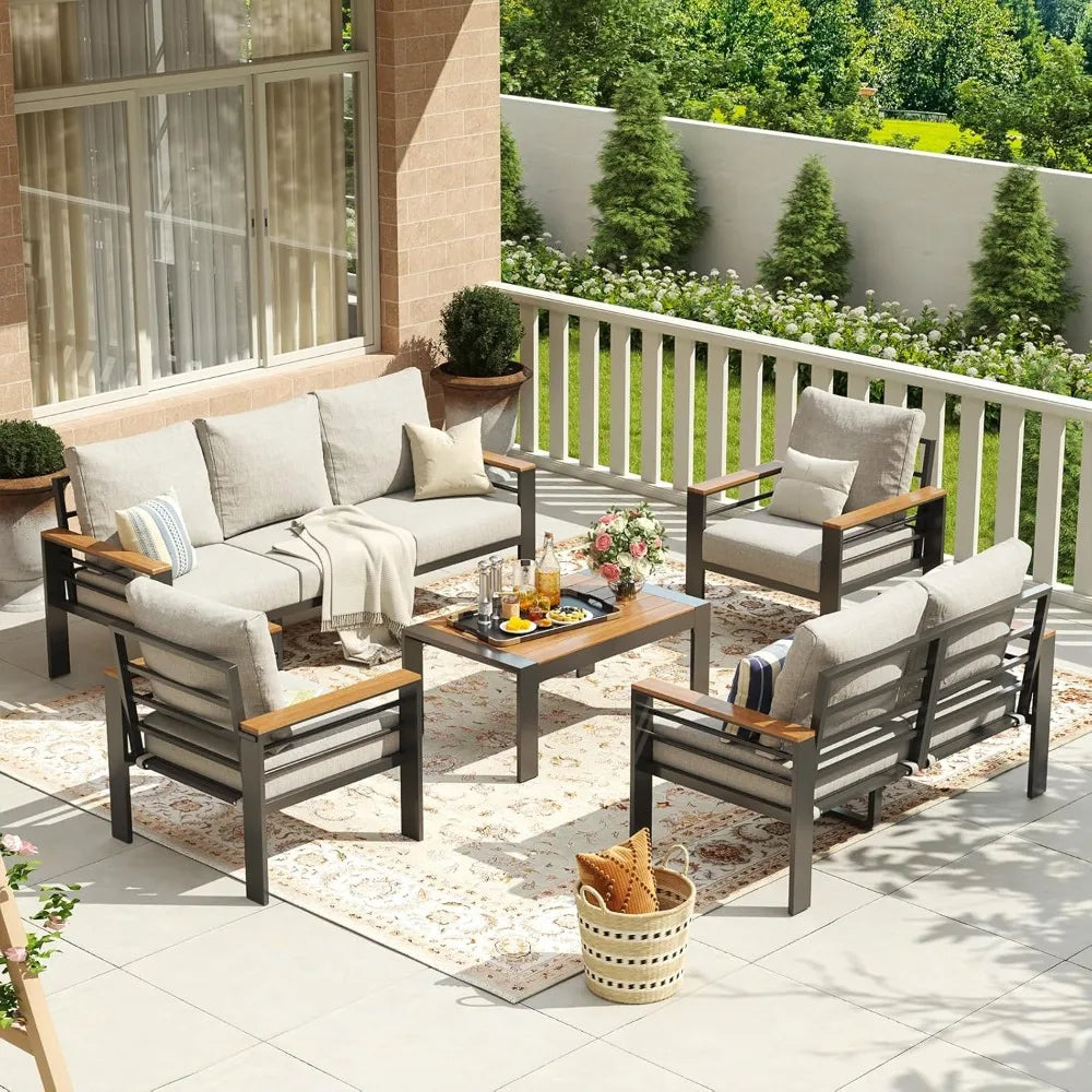 Aluminum  Furniture Set 7 Seats,  Sectional with Washable Cushions, Coffee Table