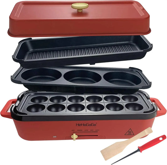 Multifunctional Electric Griddle with 3 Pans for Takoyak