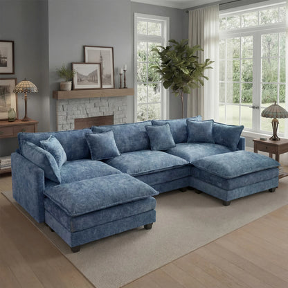 Redlife 113.4" Modular  Sofa with Ottoman,  Deep Seat (23.6" D), Solid Wood Frame,