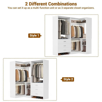 3 Drawers, 2 Hanging Rods  Corner Tower, Corner Closet System