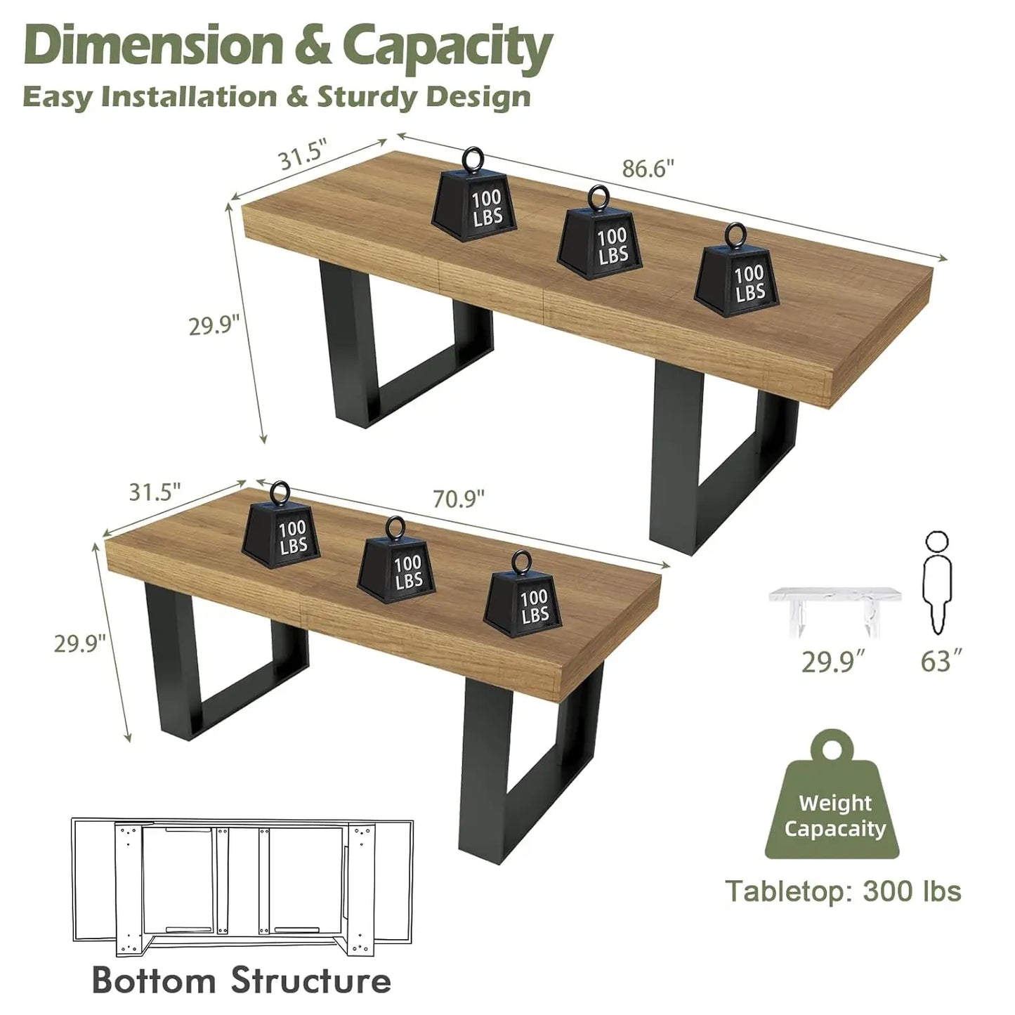 Farmhouse Rustic Extendable Dining Room Table for 8 10, 70.9" (86.6") x 31.5", Rectangular Dinner Table, Customized