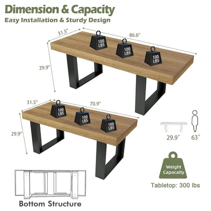 Farmhouse Rustic Extendable Dining Room Table for 8 10, 70.9" (86.6") x 31.5", Rectangular Dinner Table, Customized