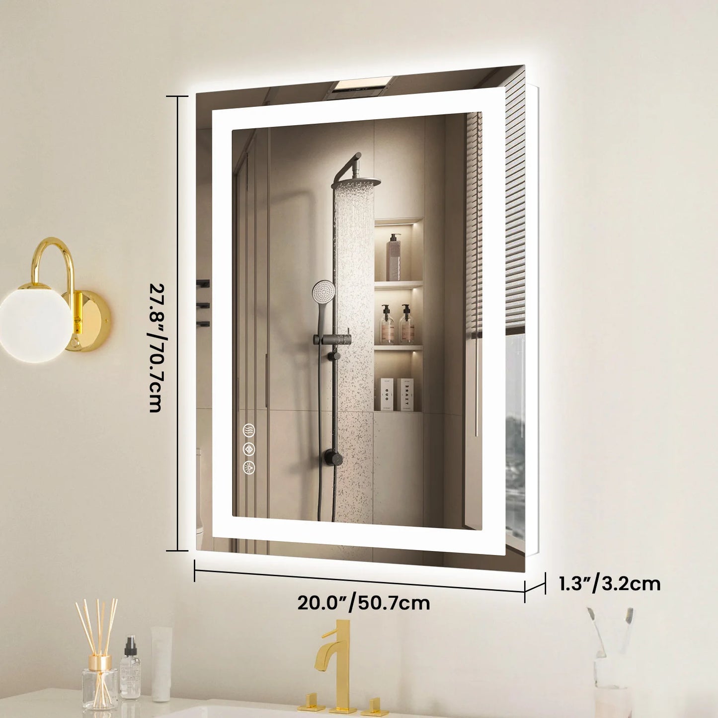 JHK 36"x 24"LED Bathroom Vanity Mirror for Wall Memory Function Tempered Glass