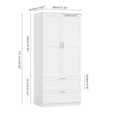 Modern 2 Doors 2 Drawers  Armoirest with Hanging Rod