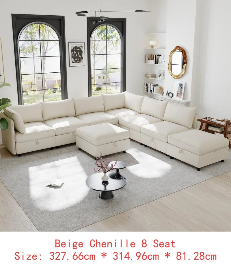 Modular  Sofa Set with Storage, 3-Seater Couch, Loveseat & Single Chair