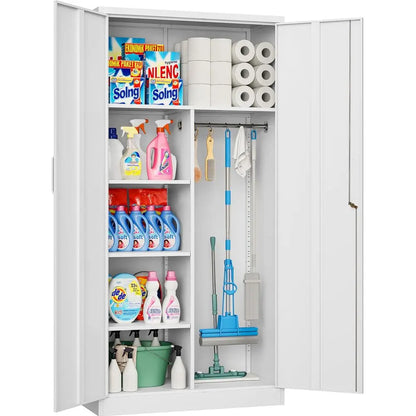 Deep Metal Storage Cabinet with Hanging Rod Lock,72 Tall Wardrobe Cabinets