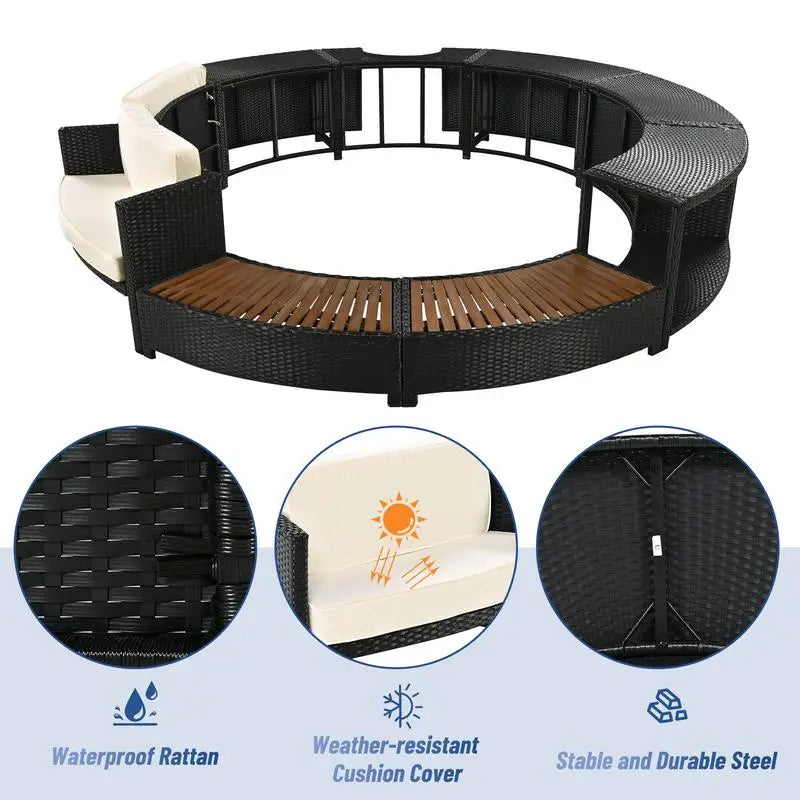 Rattan Sofa Set with Storage, Mini Sofa & Cushions for Patio or Backyard,