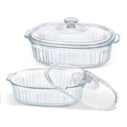 4-Piece Glass Casserole Baking Dish, Set of 2 Casseroles With Glass Lids, 1.9 Qt and 3 Qt