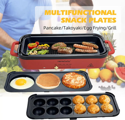 Multifunctional Electric Griddle with 3 Pans for Takoyak