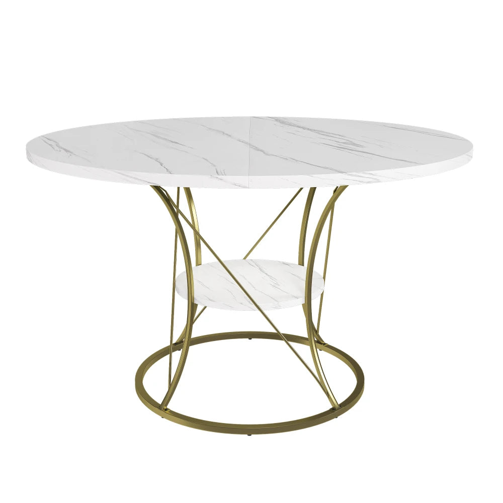 43 inch Round Extendable Dining Table for 4-6, Marble Veneer