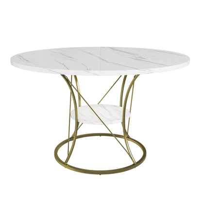 43 inch Round Extendable Dining Table for 4-6, Marble Veneer