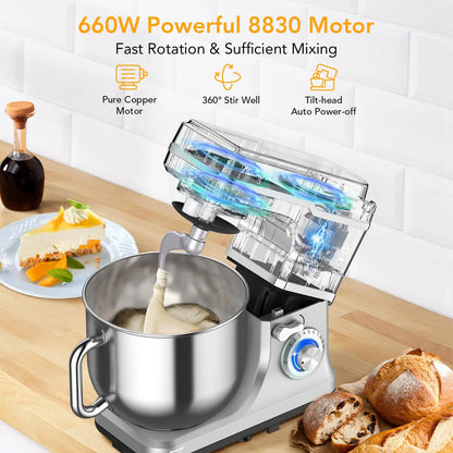 7.5Qt Electric Dough Mixer, Tilt-Head  With Stainless Steel Bowl & Attachments