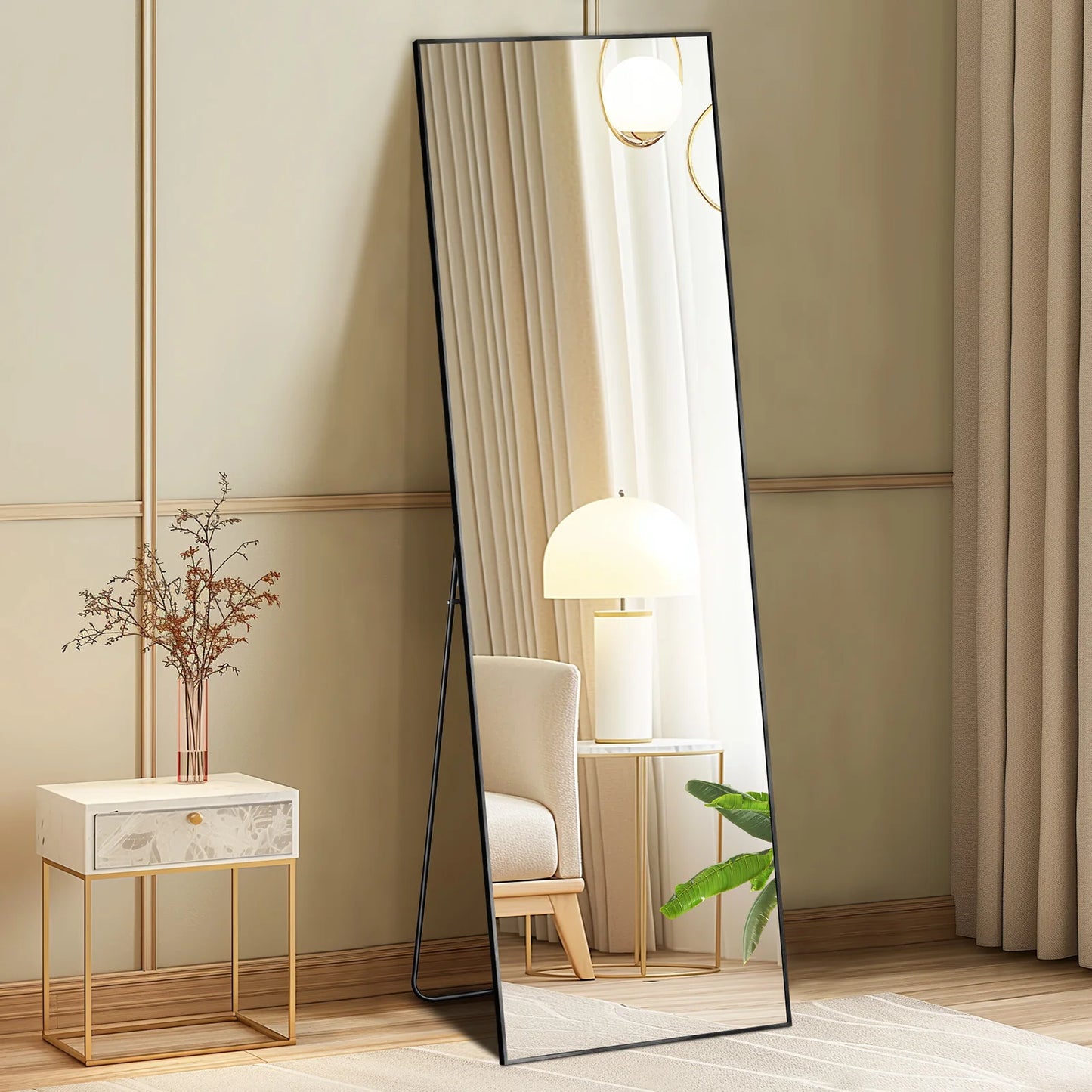 JHK 64"x21" Full  Wall Mirror Standing Hanging or Leaning Wall-Mounted Mirrors with Stand