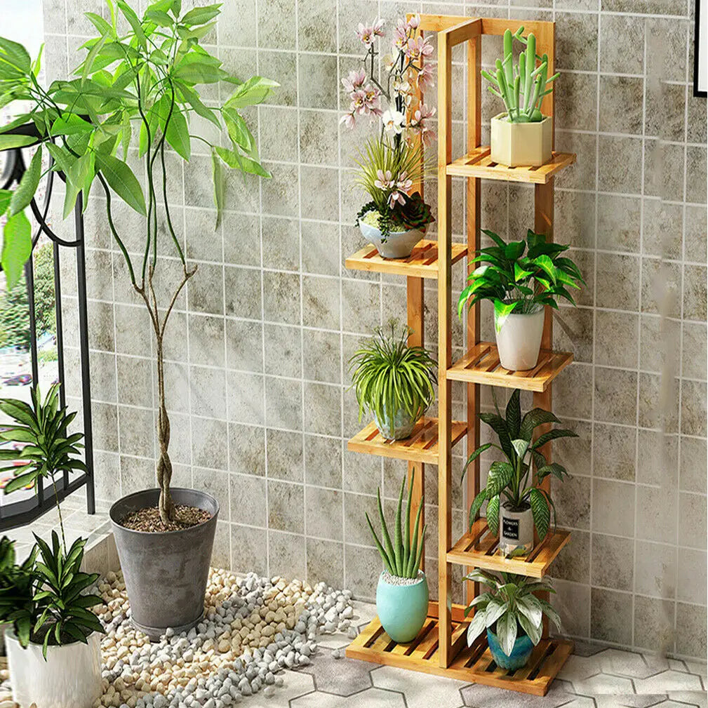 6/7 Pot Vertically Bamboo Flower Shelf Plant  Pots Display Corner Shelving