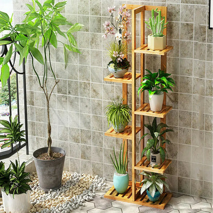 6/7 Pot Vertically Bamboo Flower Shelf Plant  Pots Display Corner Shelving