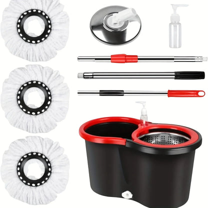 Spin Mop & Bucket System – Adjustable Handle & 3 Mop Heads