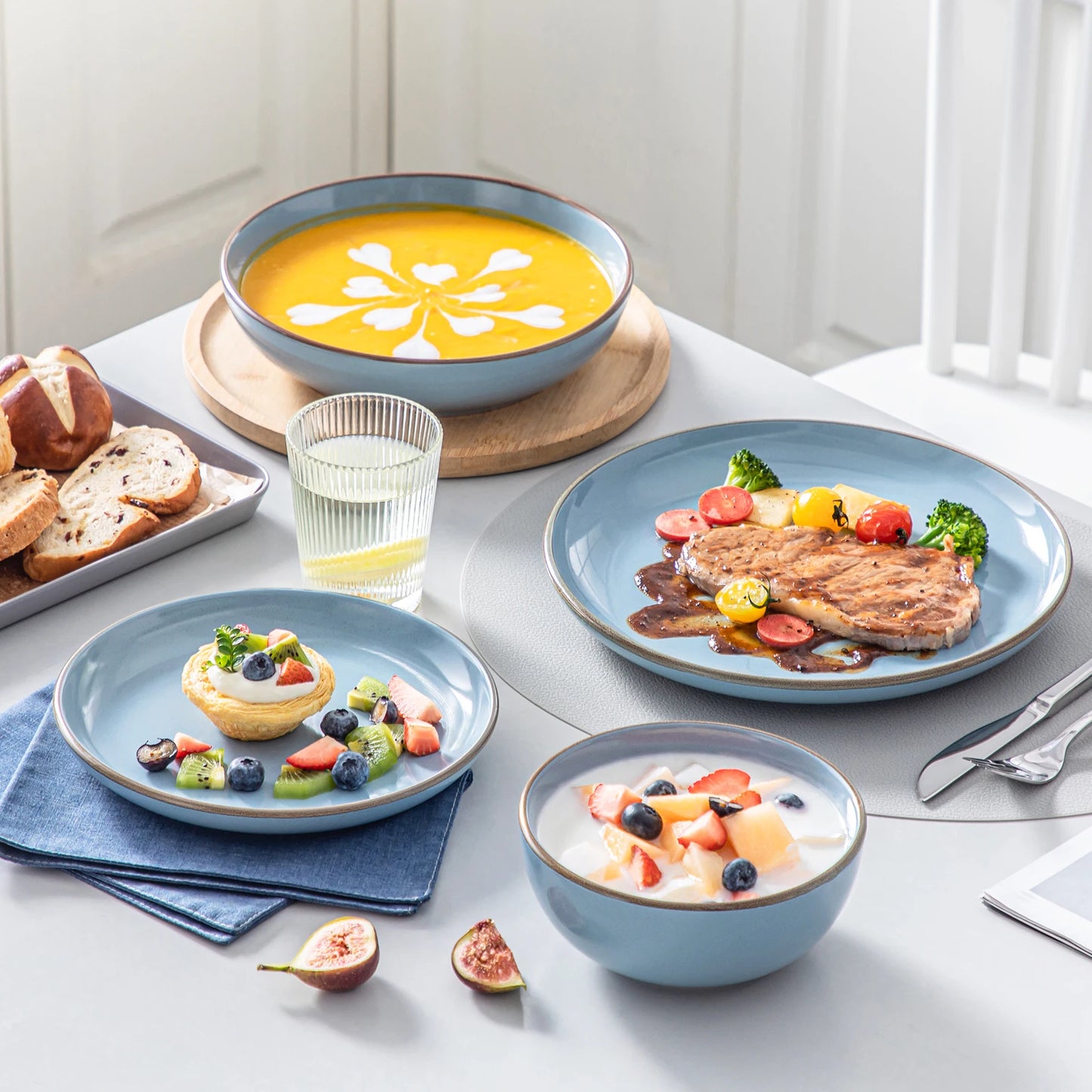 16/32 Piece Ceramic Glaze Tableware Set with Dinner/Dessert/Soup Plate/Bowl